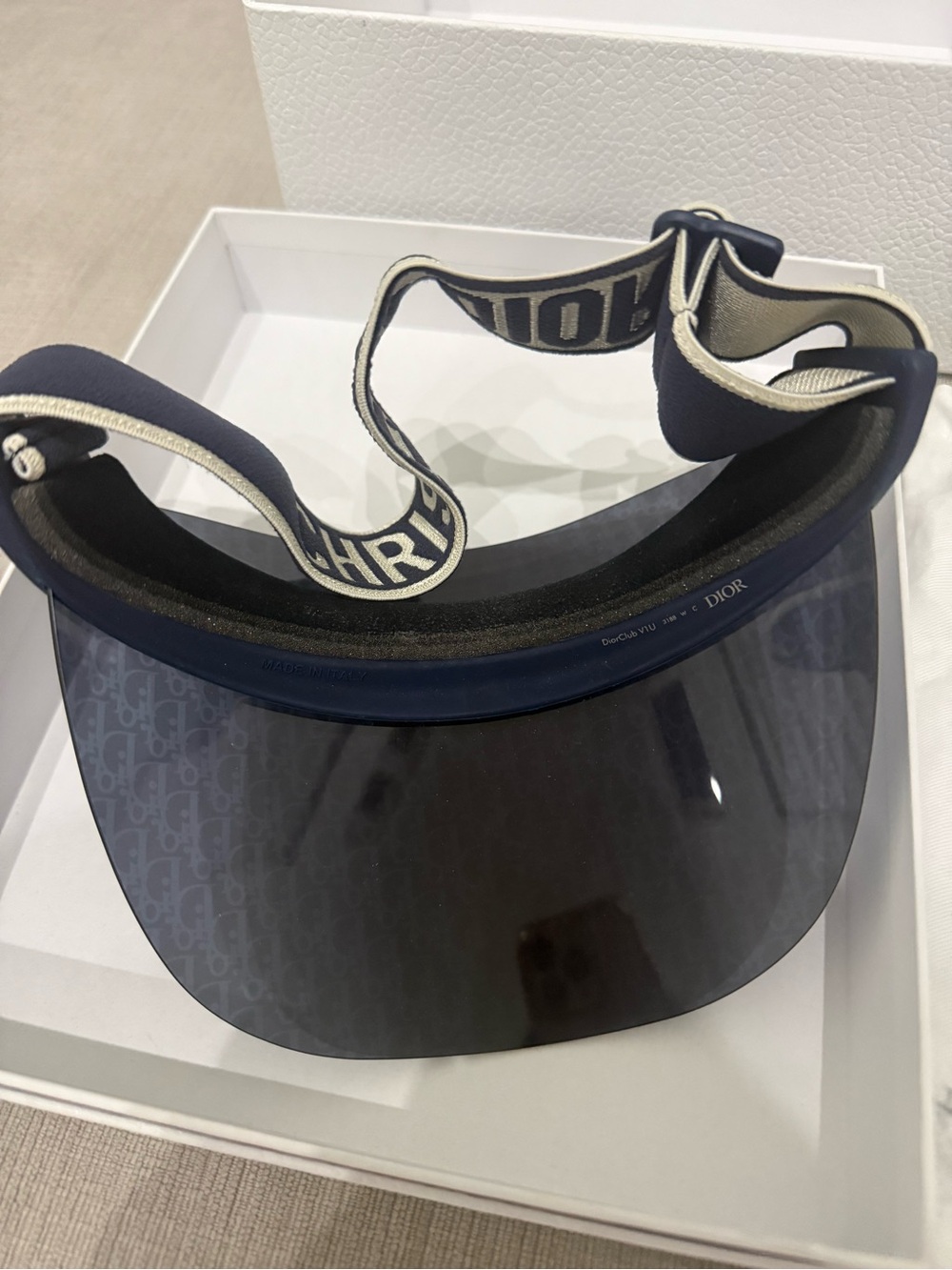 Dior Women’s Navy Blue Christian Dior Visor with White Logo Shield - Picture 3 of 7